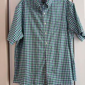 Jos A Bank Green and Blue Gingham Short-Sleeve Button-Down Shirt XL